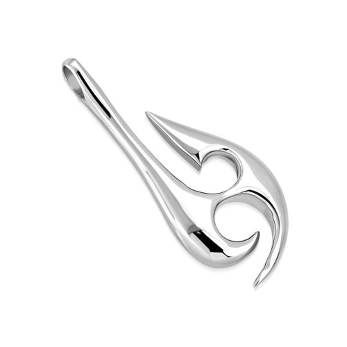 Long Tribal Polished Stainless Steel 'fish hook' Pendant
